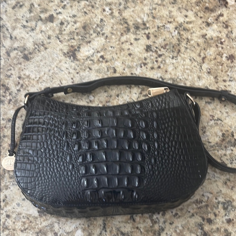 Brahmin Black Crocodile-Embossed Shoulder Bag